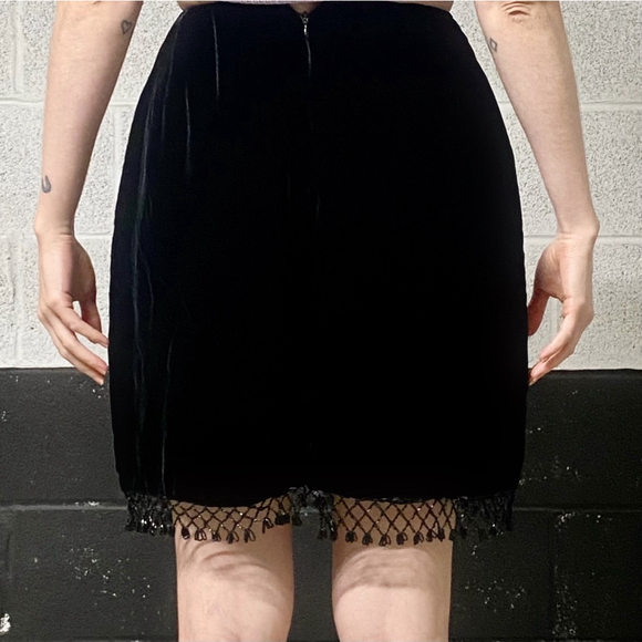Vintage Velvet Mini Skirt with Beaded Fringe Size S - Picture 2 of 6
